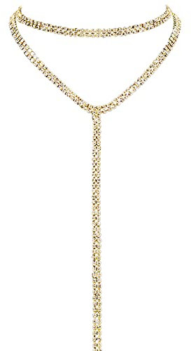 JewelryWe Schmuck Damen Choker Halskette Geschichtete Halsband Multi Reihen Strass Mehrschichtige Lange Choker Kette mit Anhänger für Frauen Mädchen Gold