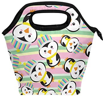 AAHENPAI Lustige süße Happy Penguin Lunch Tote Bag Isolierte Thermo-Kühltasche Neopren Damen Handtaschen für Arbeit Picknick