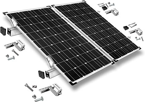 Offgridtec Dachziegel-Montagesatz für Schrägdächer, Edelstahl- & Aluminium-Befestigungssystem mit 3-Wege verstellbaren Dachhaken, für gerahmte Module bis 1134 mm (Set für 2 Module, 30 mm Rahmenhöhe)