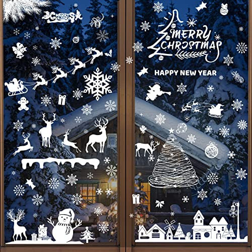 JOKILY 170 Stück Fensterbilder Weihnachten, Selbstklebend Fensterdeko, PVC Fensteraufkleber, Fensterbilder, für Türen Schaufenster Vitrinen Glasfronten Deko (8B)