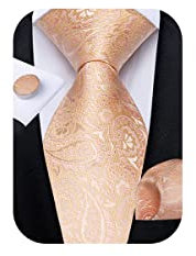 DiBanGu Herren-Krawatten-Set, Paisleymuster, Krawatte, Einstecktuch, Seide, Krawatten-Set, Party, Hochzeit, Apricot Pink, Einheitsgröße