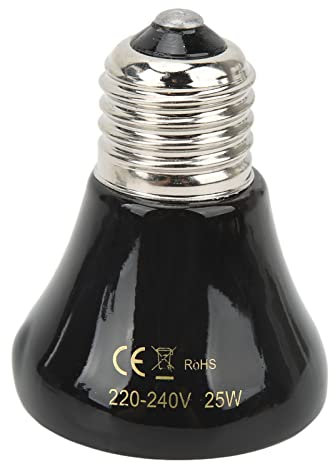 mumisuto Mini-Keramik-Wärmestrahler, Reptilien-Wärmelampe, Infrarotwärme, kein Licht, Amphibien-Heizlampe für Amphibien, Haustiere, die Hühner inkubieren(25W Schwarz)