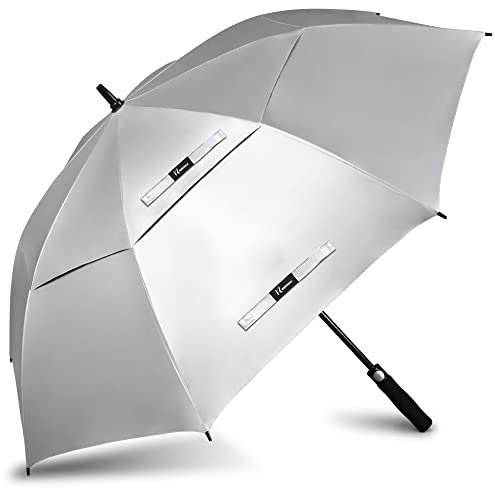 NINEMAX UV Schutz Golf Regenschirm Groß,Automatische öFfnen Golfschirm XXL,Golfschirm Mit Doppellagiger Schirmstoff(Silber/Schwarz)