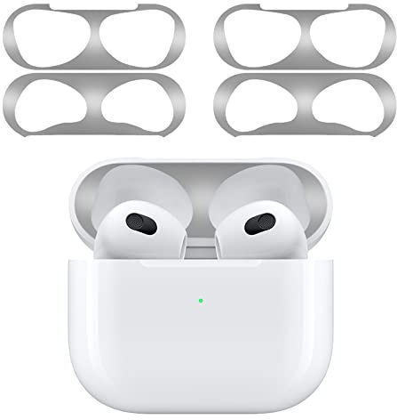 BELIYO AirPods 3 Staubschutz Airpods 3 Dichtungen Metall Fleckschutz Airpods 3 Airpods Guard Cover Ultra Dünn 18K Beschichtung Staub Eisen Sand Intrusion Prevention Staubdicht (2 Blatt & Silber)