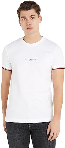 Tommy Hilfiger Men’s Short Sleeve Round Neck Logo Tipped T-Shirt, White (White), L