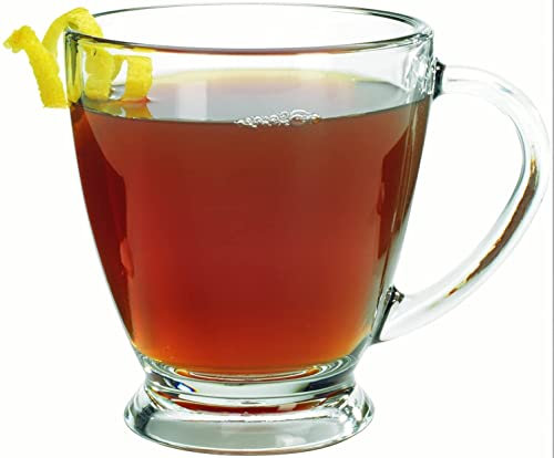 Rammento Set of 6 Clear Glass Mugs 397ml - Extra Large Clear Glass Coffee Mugs, Tea Mugs, Soup Mugs - Microwave, Dishwasher Safe