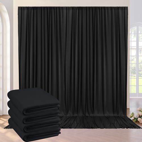 6×3 m Noir Rideau de Fond de fête, 4 Panneaux 1,5 m × 3m Anti - Rides Doux Soyeux Polyester Photo Toile de Fond décor Mariage Anniversaire Douche bébé Halloween Photo Fond