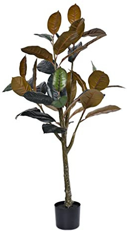 Künstlicher Gummibaum, 120 cm/3,9 Fuß, künstliche Pflanzen, Eiche in Töpfen, künstlicher Baum mit schwarzem Kunststofftopf für das Wohnzimmer im Home Office