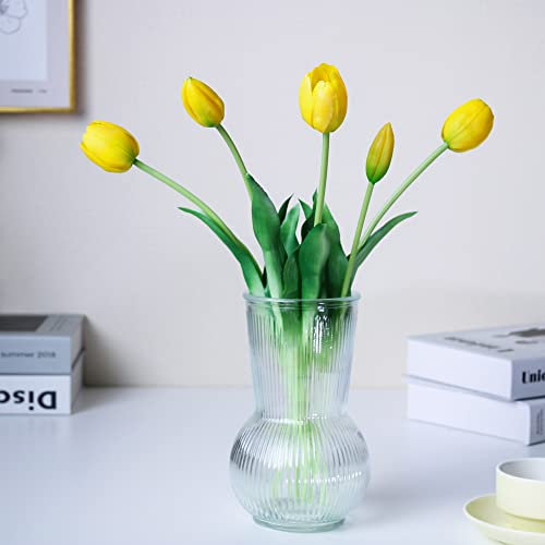 WAKISAKI 40-cm hochwertige tulpen künstlich wie echt kunsttulpen, echte berührung, Flexibler stiel, leicht zu Formende kunstblumen (Ohne Vase), 5er-Set, Limonadengelb