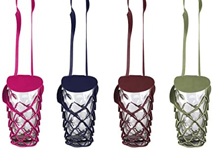 VINSTRIP® Dubbeglas Porte-bouteille de bière en verre à suspendre avec couvercle de protection – Porte-gobelet – Porte-gobelet – Porte-verre en maille pratique à accrocher pour festivals,