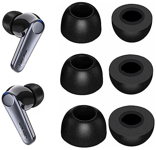 JNSA Memory Foam Ear Tips Noise Canceling Foam Ear Tip Compatible with EarFun Air Pro 3 / Air Pro 2 / EarFun Air, No Silicone Eartips Pain, Fit in Charging Case, 3 Pairs (S/M/L, Black) 214efb3