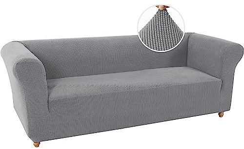 BXFUL Sofabezüge Stretch Couchbezüge Anti-Rutsch Sofa Schonbezug mit Armlehne Spandex Jacquard Sofa Überwürfe rutschfest Sofa Überzug Waschbare Sofabezug für Haustiere (3-Sitzer,Hellgrau)