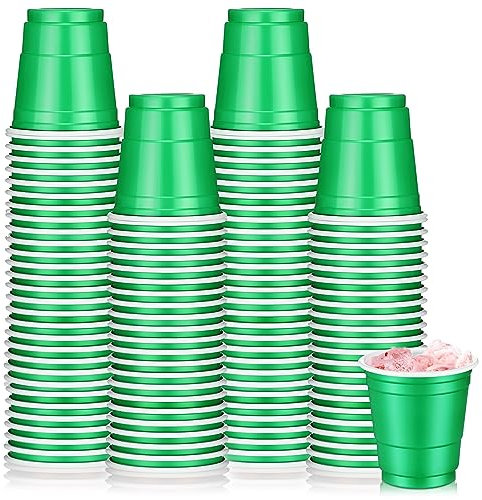 Roshtia 100 Pack 2 oz Graduation Plastic Shot Cups, Mini Disposable Shot Glasses 2 oz Small Plastic Cups for Wedding, Graduation Party, Beer Taste Serving, Snacks(Green)