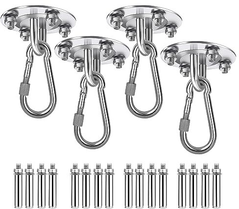 Joparri 4 ganci da soffitto per poltrona sospesa, in acciaio inox, per carichi pesanti, ganci con vite, carico massimo 450 kg, ganci girevoli per sacco da boxe