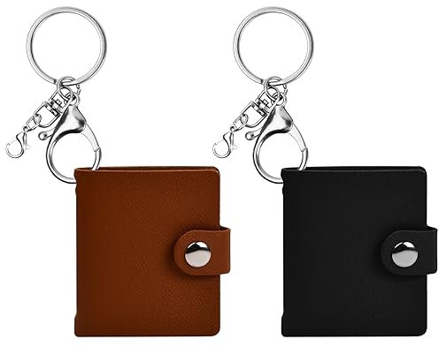 2 Mini Albums Photo avec Porte-clés, Peuvent être Remplis avec 20 Photos (Noir + Marron), Petit Album Photo Personnalisable, Porte-clés Bricolage, Petites Choses Mignonnes pour la Famille et les Amis