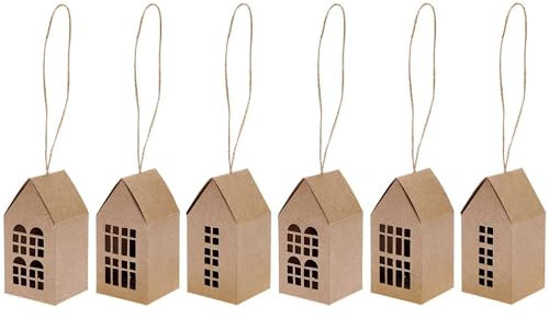 Rico Design Laternenhäuser 6 Stk Papier-Deko 5x7x7 cm Pappe Weihnachten Dekoration Home Deco Häuser Winter Kraftpapier