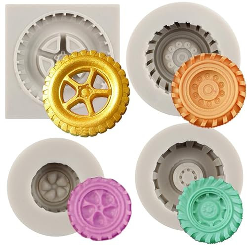 MYPRACS 3 Stück Runde Reifen Fondantform LKW Rad Silikonformen zum Dekorieren von Kuchen Cupcake Topper Zuckerhandwerk Gummipaste Süßigkeiten Schokolade Polymer Ton Seife Gelee