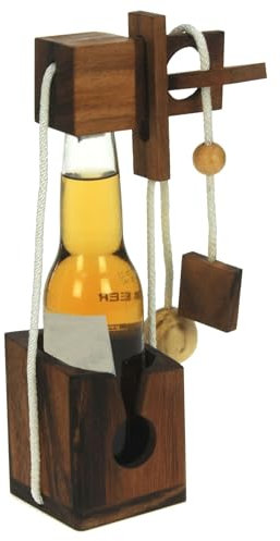 Namesakes® Bierflaschen-Gefängnis-Puzzle – Hölzerner IQ Gehirn-Teaser für Erwachsene – Neuheit Verpackung mit einzigartiger Schloss-Herausforderung – lustiges Geschenk für Männer oder Frauen –