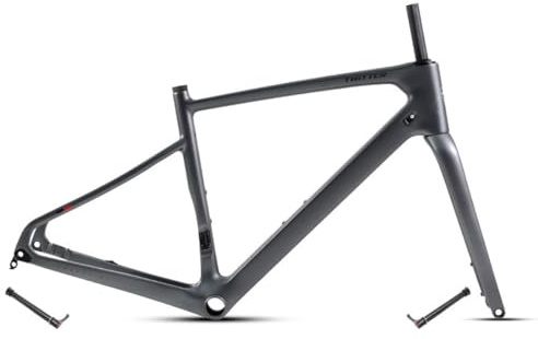 HIMALO Gravel Rennrad-Rahmensatz Carbon 700C 45/48/51/54CM Scheibenbremse Rahmen Vorne 12x100mm Hinten 12x142mm Steckachsenrahmen Interne Verlegung Leichtgewicht(Dark Gray,54CM)