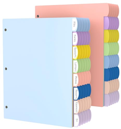 HABGP 96 Stück/12 Set 3 Ringbuch-Trennblätter mit Tabs, 8 farbige Registerkarten für 3-Ringordner, Kunststoff-Pastell-Seitenordner, Blattschutz, Drei-Ringbuch-Index-Trennblätter für Notizbuch