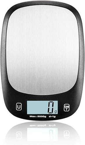 VIRAZE Balance de Cuisine numérique Noire 5KG/1G Balance Alimentaire rétro-éclairée Bleue Balance électronique Domestique Balance de Cuisine en Acier Inoxydable de Haute précision