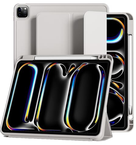 JKSML Hülle für iPad Pro 13 Zoll (M5/M4) 2025/2024-Grau | Flexible TPU Schutzhülle mit Stifthalter, Unterstützt Pencil Pro & USB-C, Automatischer Schlaf/Aufwachen