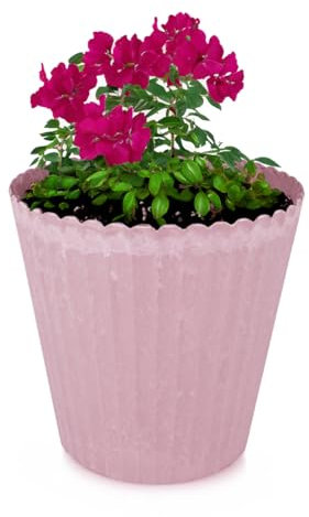 Pot de fleurs moderne aspect pierre vieux rose pour fleurs et plantes d'intérieur – Pot haut de 20 cm comme décoration de table ou pot de plantes de jardin – En plastique résistant aux intempéries