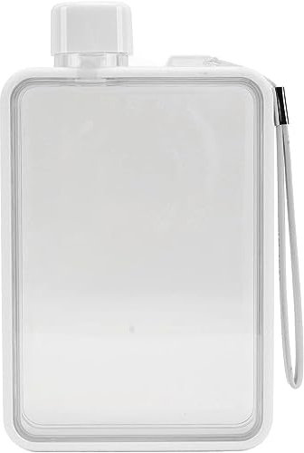 Wusdayer Flache Wasserflasche, 380 ml, transparente Wasserflasche, Kunststoff, auslaufsicher, transparent, quadratisch, tragbare A5-Papier-Wasserflasche für Sport, Camping, Fitnessstudio, Outdoor