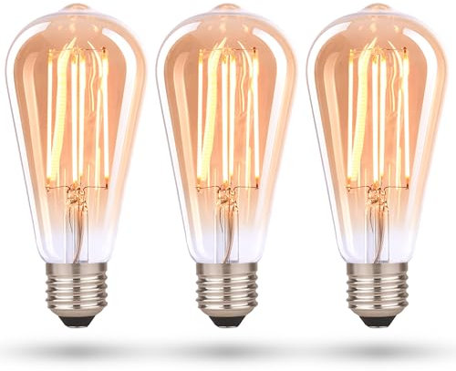 CROWN LED E27 LED Vintage-Glühlampe - Warmweiße - Energieeffizient E-Klasse - Entspricht 38W Glühlampe - Langlebig - Ideal für Zuhause, Restaurants, Stoßfest - Retro Design - 14,2 x 6,4 cm - Set von 3