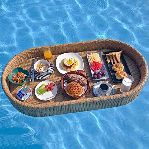 Schwimmendes Tablett für den Swimmingpool, 100 x 50 x 20 cm, schwimmendes Tablett aus Bambus, oval, großes schwimmendes Frühstückstablett im Swimmingpool eines Hotels oder Einer tropischen R