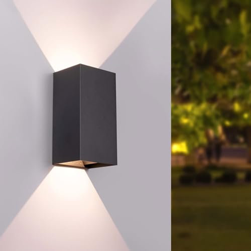 HOFTRONIC - Miles XL LED Wandlampe Dimmbar - 20 Watt 2000 Lumen Super Hell - H 23 cm - B 12 cm - 3000K Warmweiß - IP65 Wasserdicht - Schwarz - Up & Down Lampe - LED Außenleuchte