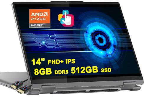 Lenovo Yoga 7 2-in-1 AI PC Laptop | 14 FHD+ Touch | AMD Zen4 6-core Ryzen 5 8640HS (>i7-1255u) | 8GB DDR5 512GB SSD | Impronte digitali retroilluminate FHD IR Privacy Camera Batteria a lunga durata