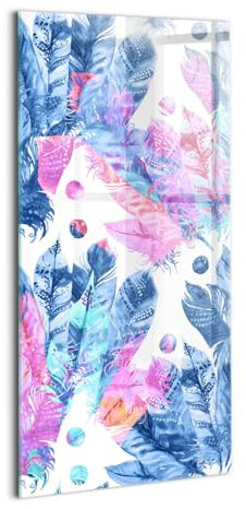 Wallfluent Bild Für die Küche Badezimmer und Schlafzimmer Dicke 4mm Wanddekoration Wandbild Glasbild Gehärtetes Glas Mit Motiv 70x140cm - Bunte Federn