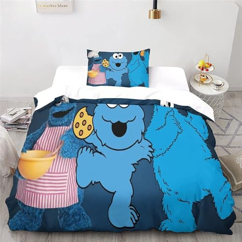 HQMOMO Elmo Kinderbettwäsche 135x200 + Kissenbezug,Bert Bettwäsche Set Kinder,Cartoon Bettbezug,Bettwaren-Sets für Kinder Jungen Mädchen (C,135x200cm+80x80cmx1)