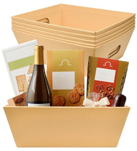 YBCCBY 6 PCS Cestas de Regalo Vacias Grandes de Cartón Bandeja de Papel Kraft Cestas para Regalos Vacias Caja de Cartón Vacía Cestas Vacias para Preparar Regalos Canasta de Regalo con Asas para Regalo