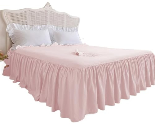 LPHFDCS Bed Skirt 1PC Polyester Simple Couleur Unie plissé Grande Large Dentelle Confortable Doux Une Jupe de lit Cache Sommier(Pink,200x200cm)