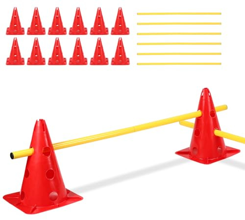 Eulenke Agility Set Hunde, hütchen Fussball, pylonen Kinder - hundetraining zubehör Satz mit 12 pylonen + 6 Stangen+ Aufbewahrungstasche, hürden Set für Kinder, Hunde, Pferde