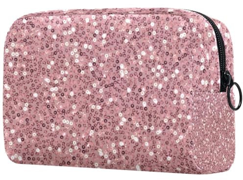Trousse à maquillage rose à paillettes or rose pour femme, trousse de toilette de voyage, grande pochette de maquillage pratique avec fermeture éclair, multicolore, 18.5x7.5x13cm/7.3x3x5.1in, Trousse