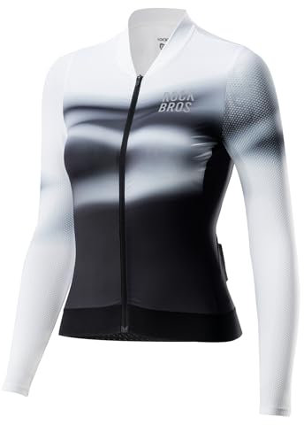 ROCKBROS Fahrradtrikot Damen Langarm Radtrikot Frühling Sommer Frauen Fahrradkleidung Atmungsaktiv Schnell Trocknend Rennradtrikot mit 3 Taschen