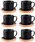 Cappuccino Tassen Set 6 x 140ml Kaffeeservice Steingut, 12 teiliges Kaffeeset für 6 Personen, Tassen mit Untertasse Kaffeetassen Set Edle Beinhaltet Kaffeelöffe Vintage Schwarz