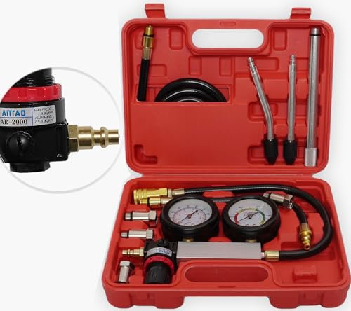 RIODEMBO Auto Zylinder-Leckagetester mit 0-100PSI/ 0-7Bar Doppelmanometer, Motor Druckverlust Tester für Automotoren Diagnosewerkzeug für Druckprüfung und Leckratenprüfung.