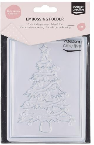 Vaessen Creative Cartella per Goffratura Albero di Natale Decorato 14,6 x 10,7 cm – Cartella per Embossing per Biglietti, Scrapbooking, Journaling – Riutilizzabile, Per Macchine da Taglio