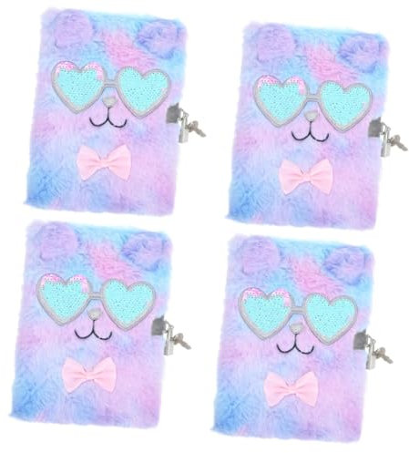 DIYEAH 4pcs Lovely Diary Book for Boys and Girls Cartoon Notebook with Lock Multi-function Journal Book