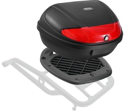 VEVOR Motorrad-Topcase Motorradkoffer 62 L universelle Heckbox aus PP-Material mit reflektierendem Panel, wasserdichte & abnehmbare Motorrad-Topbox mit Mehrlochboden, Helmkoffer (605 x 430 x 305 mm)