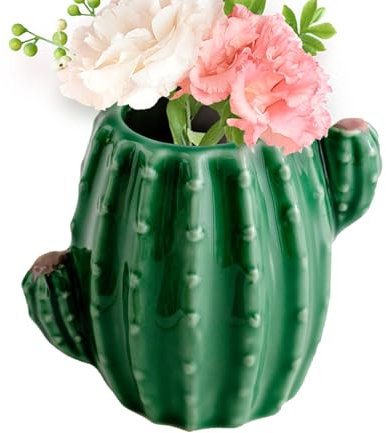 Cactus - Jarrón de cerámica, decorativo de flores, pequeño contenedor de porcelana para decoración de escritorio, decoración floral, decoración de cactus para decoración y sala de estar