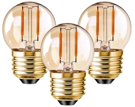 KINGYEENUO Vintage E27 LED Glühbirne 1,5W, G40 Bernstein Nachtglühbirnen dimmbar, Edison Schraube LED Leuchtmittel, Ultra Warm Weiß 2200K, 15W Äquivalent, Home Deckenleuchter Glühbirnen, 3 Packung