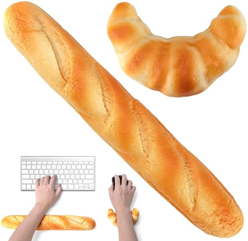 2PCS Bread Wrist Rest Simulated Baguettes Shape Cute Wrist Rest Soft & Comfortable Cute Keyboard for Office Computer Kindergarten Activity Decoration