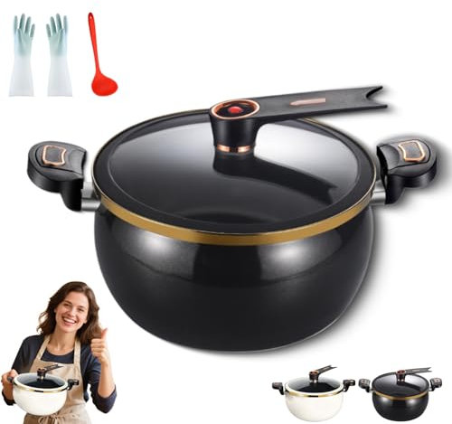 2025 New Mini Pressure Cooker, 8l Fast Heating Pressure Pot, with Lock Handles, Non-stick Stockpot and Standable See-Through Lid for Soups, Stews, and Grains Cooking (Black)