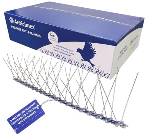 ANTICIMEX 5Metros Pinchos para Palomas de Acero Inoxidable con Cinta Adhesiva Fuerte para Ahuyentar Palomas y Pájaros | Ahuyentador Exterior para Balcones, Ventanas y Terrazas