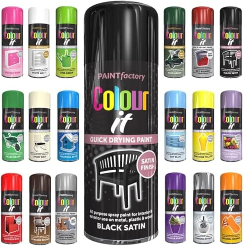Pack of 2 Spray Paint Satin Black Finish Aerosol 250ml Cans - Quick Dry, All Purpose Spray Paint for Interior and Exterior Ideal for Wood, Metal, Plastic, Indoor & Outdoor Use